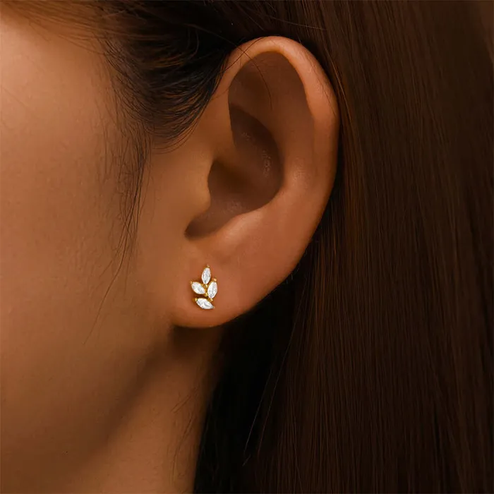 925 Silver Four Leaf CZ Diamond Flat Earrings Trendolla Jewelry Earrings