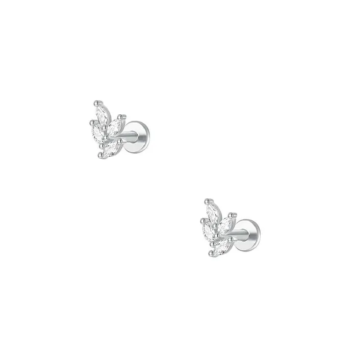 925 Silver Four Leaf CZ Diamond Flat Earrings Trendolla Jewelry Earrings