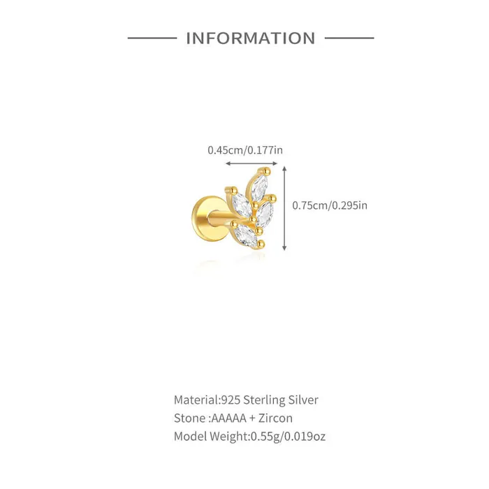 925 Silver Four Leaf CZ Diamond Flat Earrings Trendolla Jewelry Earrings