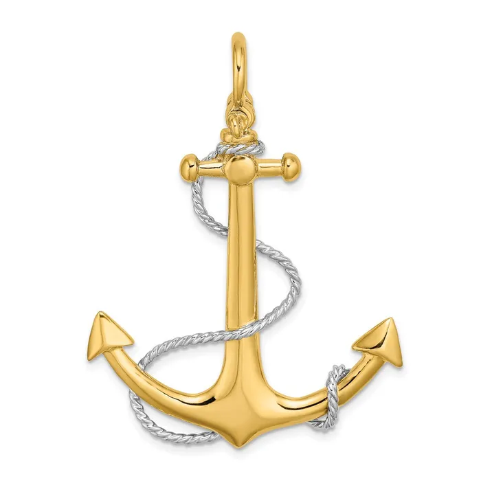 Charm Necklaces 14K wRhodium 3D Large Anchor wRope and Shackle Bail Charm TreasureFineJewelers Charm Necklaces 14K wRhodium 3D Large Anchor wRope and Shackle Bail Charm TreasureFineJewelers
