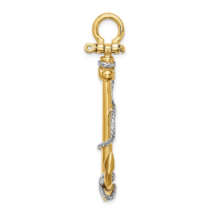 Charm Necklaces 14K wRhodium 3D Large Anchor wRope and Shackle Bail Charm TreasureFineJewelers