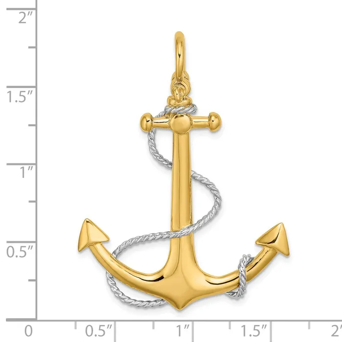 Charm Necklaces 14K wRhodium 3D Large Anchor wRope and Shackle Bail Charm TreasureFineJewelers