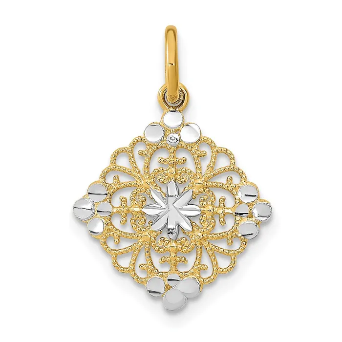 Charm Necklaces 14K wRhodium and DC Filigree Medallion Charm TreasureFineJewelers Charm Necklaces 14K wRhodium and DC Filigree Medallion Charm TreasureFineJewelers