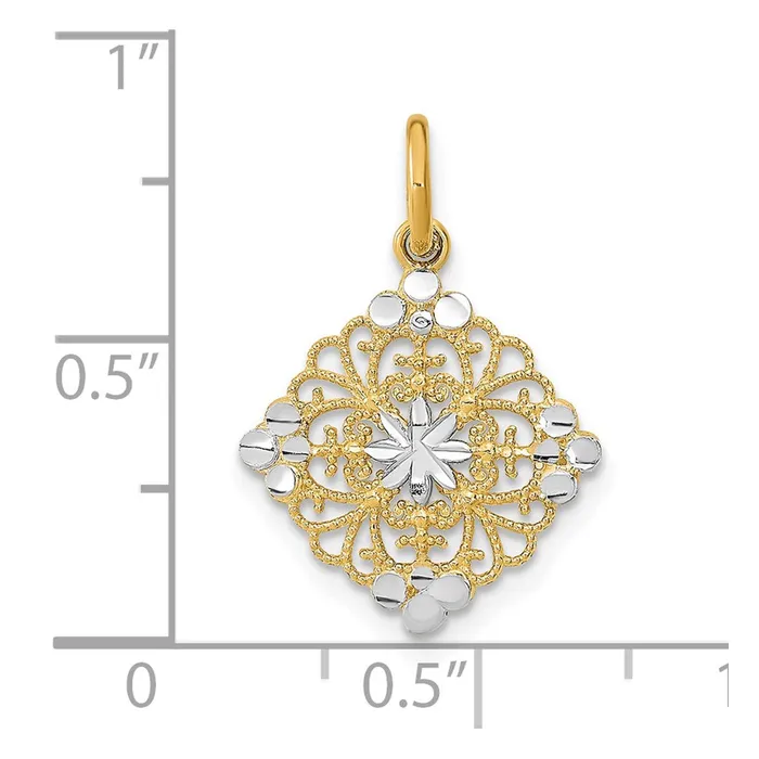 Charm Necklaces 14K wRhodium and DC Filigree Medallion Charm TreasureFineJewelers