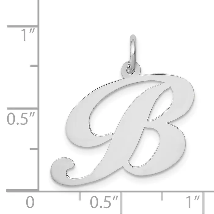 Charm Necklaces TreasureFineJewelers 14k White Gold Large Fancy Script Letter B Initial Charm