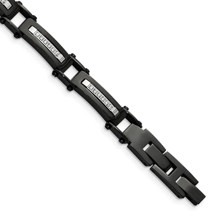Chisel Stainless Steel Polished Black IPplated with CZ 825 inch Bracelet with 5 inch Extension TreasureFineJewelers Bracelets Chisel Stainless Steel Polished Black IPplated with CZ 825 inch Bracelet with 5 inch Extension TreasureFineJewelers Bracelets