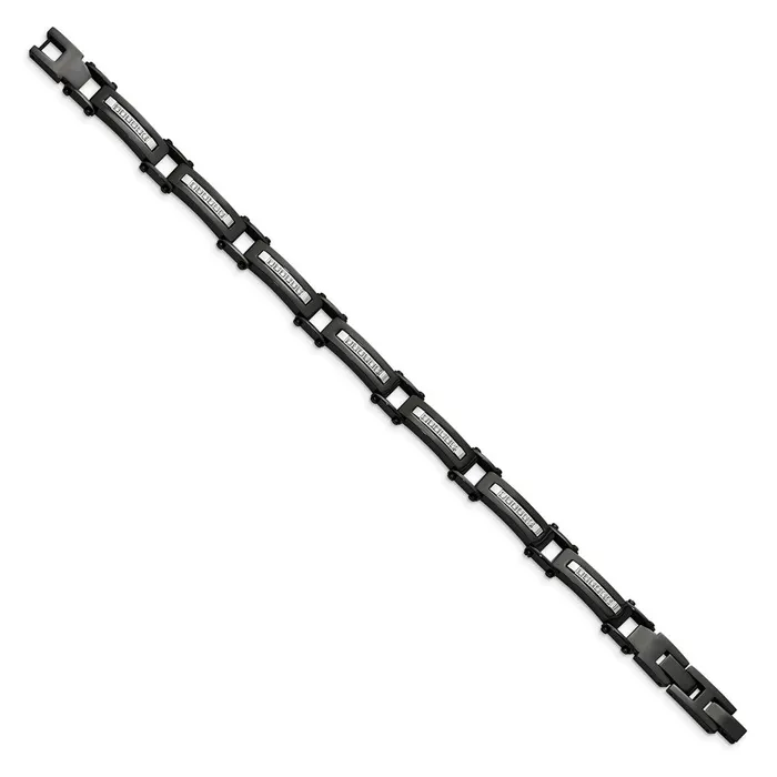 Chisel Stainless Steel Polished Black IPplated with CZ 825 inch Bracelet with 5 inch Extension TreasureFineJewelers Bracelets