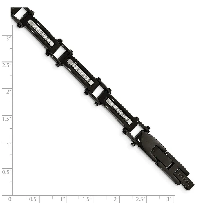 Chisel Stainless Steel Polished Black IPplated with CZ 825 inch Bracelet with 5 inch Extension TreasureFineJewelers Bracelets