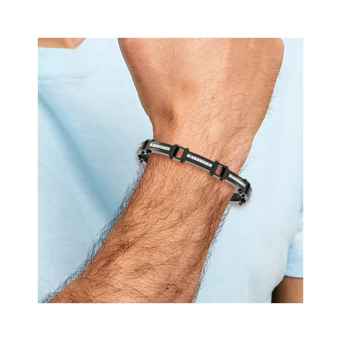 Chisel Stainless Steel Polished Black IPplated with CZ 825 inch Bracelet with 5 inch Extension TreasureFineJewelers Bracelets