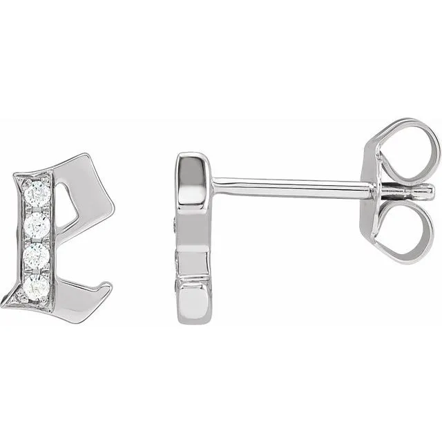 Earrings 14K White Gold 03 CTW Diamond Single Gothic Initial E Earring TreasureFineJewelers