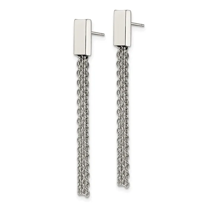 Earrings TreasureFineJewelers Stainless Steel Polished Multi Chain Dangle Post Earrings