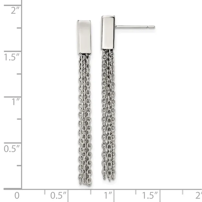 Earrings TreasureFineJewelers Stainless Steel Polished Multi Chain Dangle Post Earrings