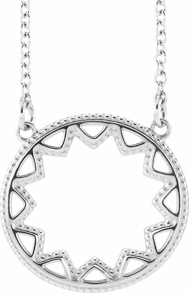 Necklaces TreasureFineJewelers 14K White Gold Milgrain Sun 1618 Necklace