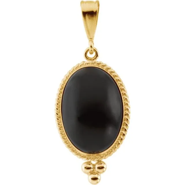 Necklaces TreasureFineJewelers 14K Yellow Gold Onyx Rope Design Pendant Pendant Necklaces TreasureFineJewelers 14K Yellow Gold Onyx Rope Design Pendant Pendant
