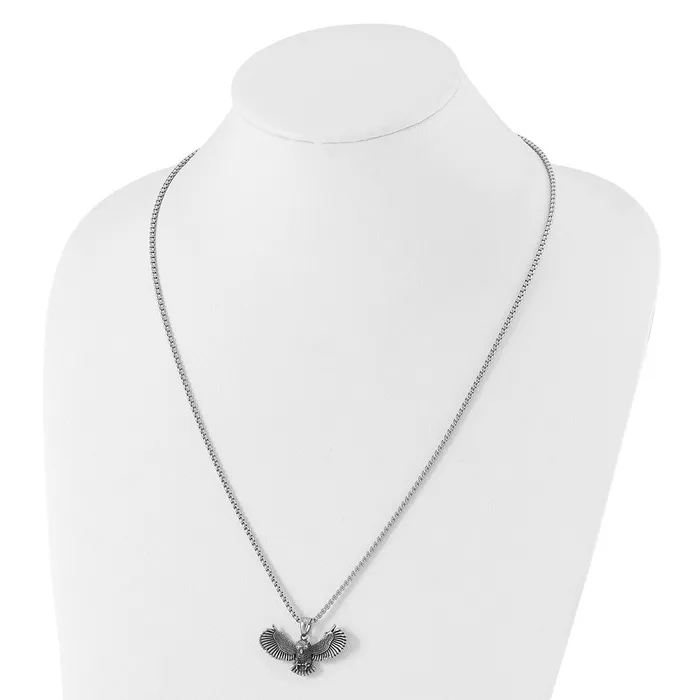 Necklaces TreasureFineJewelers Stainless Steel Antiqued and Polished Flying Owl 24in Necklace