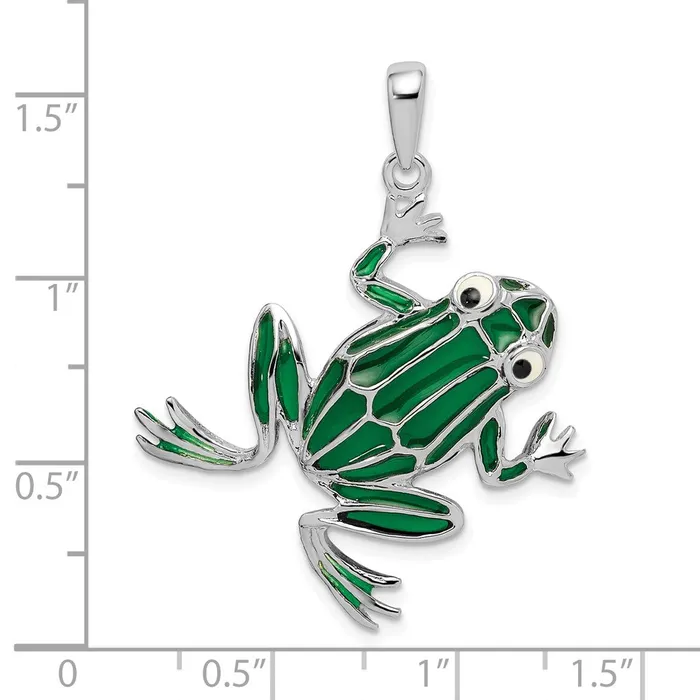 Necklaces TreasureFineJewelers Sterling Silver Polished Enameled Green Frog Pendant