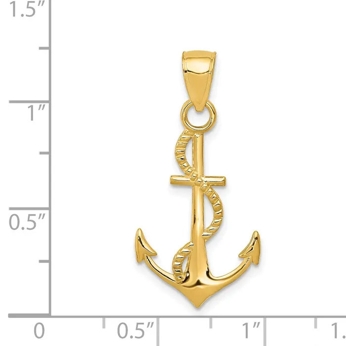 PreStyled Sets TreasureFineJewelers 14K Gold Polished Anchor WRope Pendant