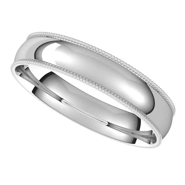 Rings 10K White Gold 4 mm Milgrain Half Round Comfort Fit Light Wedding Band TreasureFineJewelers