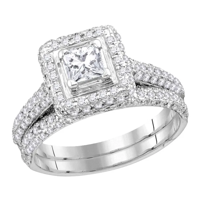 Rings 14kt white gold womens princess diamond halo bridal wedding engagement ring band set 1 14 cttw40079 North Arrow Shop Rings 14kt white gold womens princess diamond halo bridal wedding engagement ring band set 1 14 cttw40079 North Arrow Shop