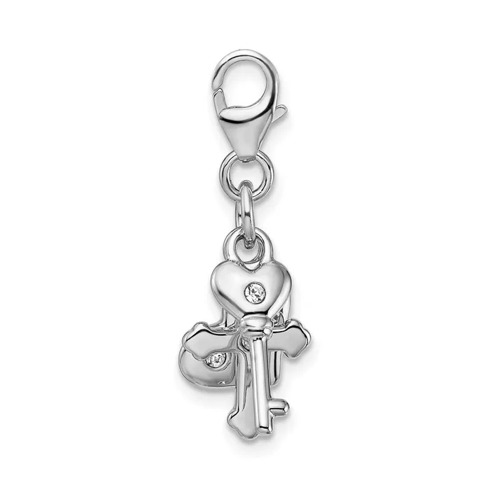 Rings Sterling Silver Amore La Vita Rhodiumplated Heart Cross and Key Charm TreasureFineJewelers