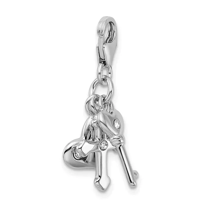 Rings Sterling Silver Amore La Vita Rhodiumplated Heart Cross and Key Charm TreasureFineJewelers