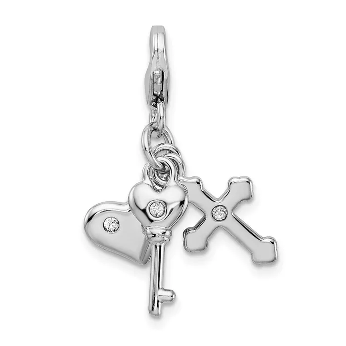 Rings Sterling Silver Amore La Vita Rhodiumplated Heart Cross and Key Charm TreasureFineJewelers