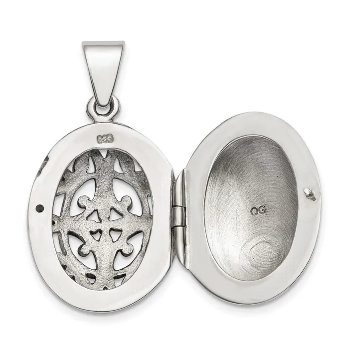 Rings Sterling Silver Polished Filigree 22mm Oval Locket TreasureFineJewelers