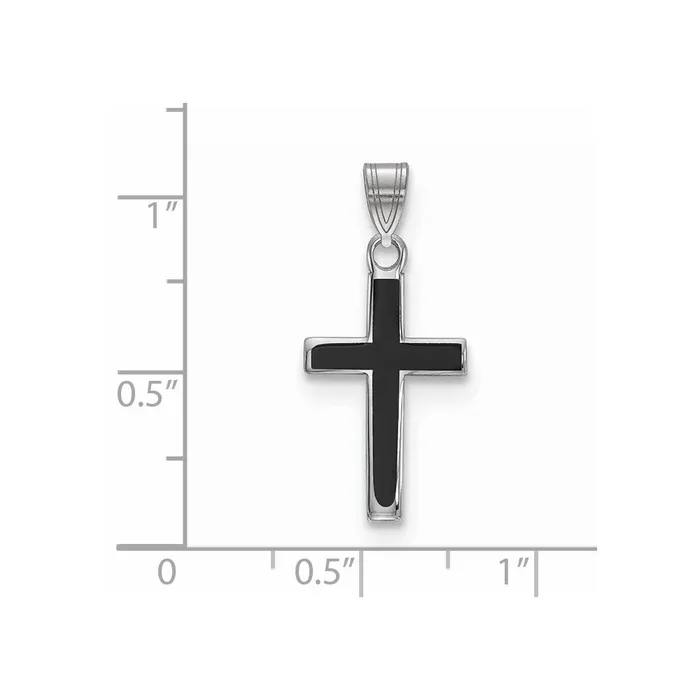 Rings Sterling Silver Rhodiumplated Black Enameled Cross Charm TreasureFineJewelers