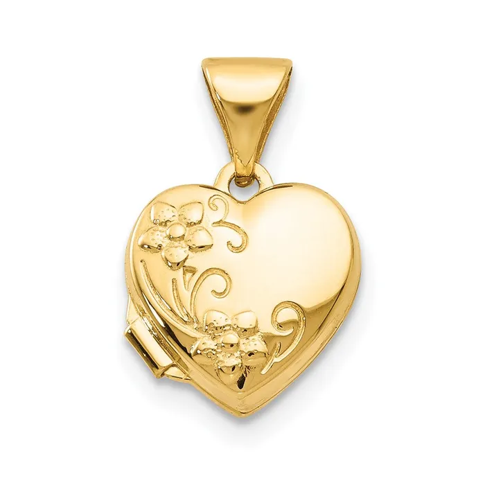 Rings TreasureFineJewelers 14k Yellow Gold Floral Heart Locket