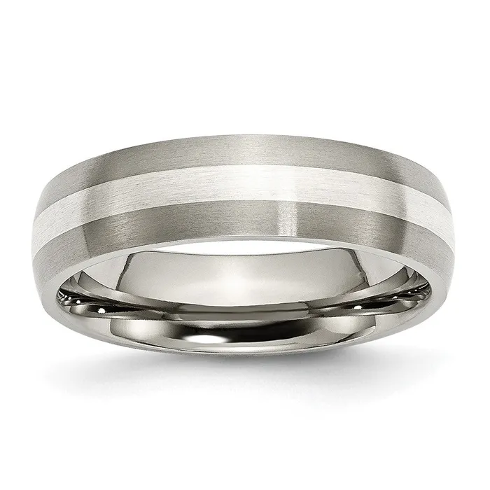 Rings TreasureFineJewelers Titanium Brushed wSterling Silver Inlay 6mm Band Rings TreasureFineJewelers Titanium Brushed wSterling Silver Inlay 6mm Band