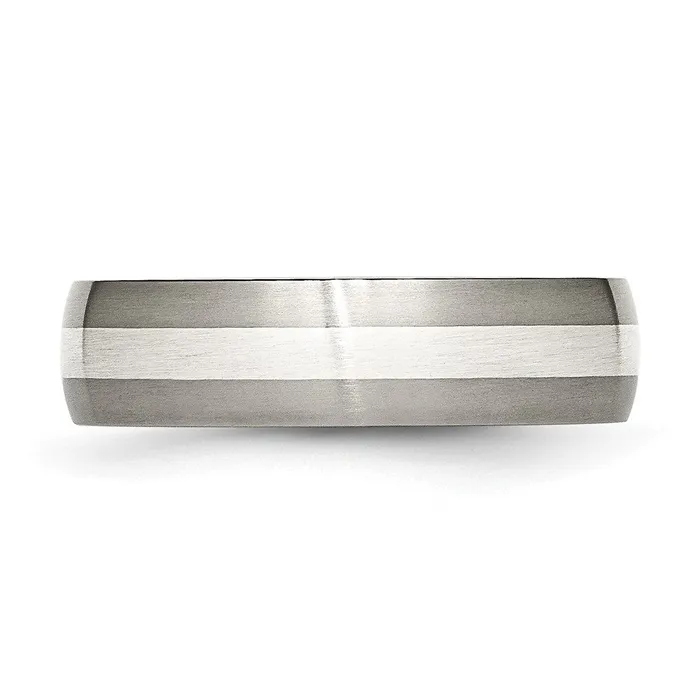 Rings TreasureFineJewelers Titanium Brushed wSterling Silver Inlay 6mm Band