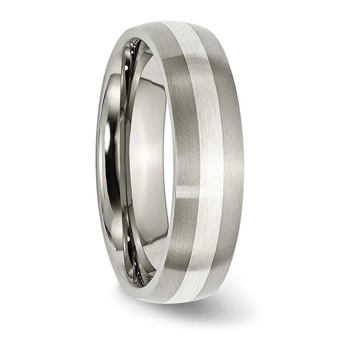 Rings TreasureFineJewelers Titanium Brushed wSterling Silver Inlay 6mm Band