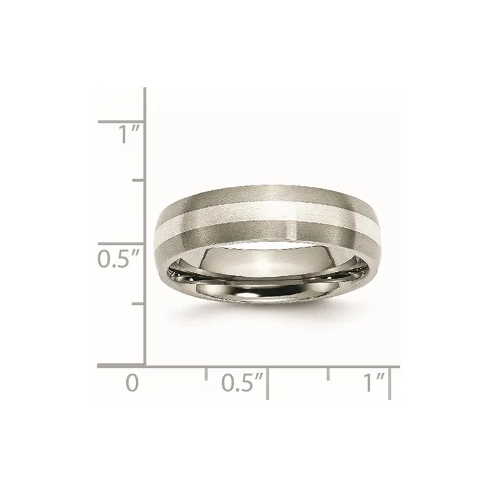 Rings TreasureFineJewelers Titanium Brushed wSterling Silver Inlay 6mm Band