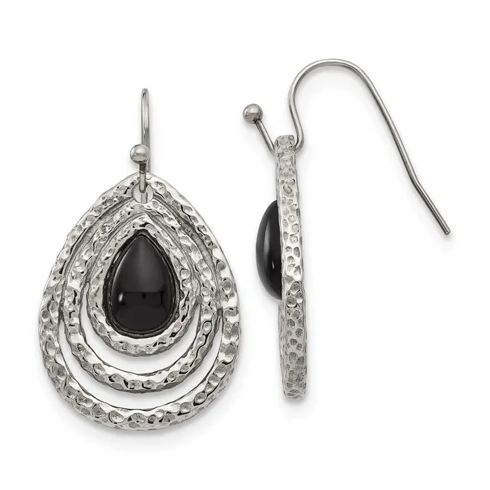 Stainless Steel Polished Textured Black Onyx Shepherd Hook Earrings TreasureFineJewelers Earrings Stainless Steel Polished Textured Black Onyx Shepherd Hook Earrings TreasureFineJewelers Earrings