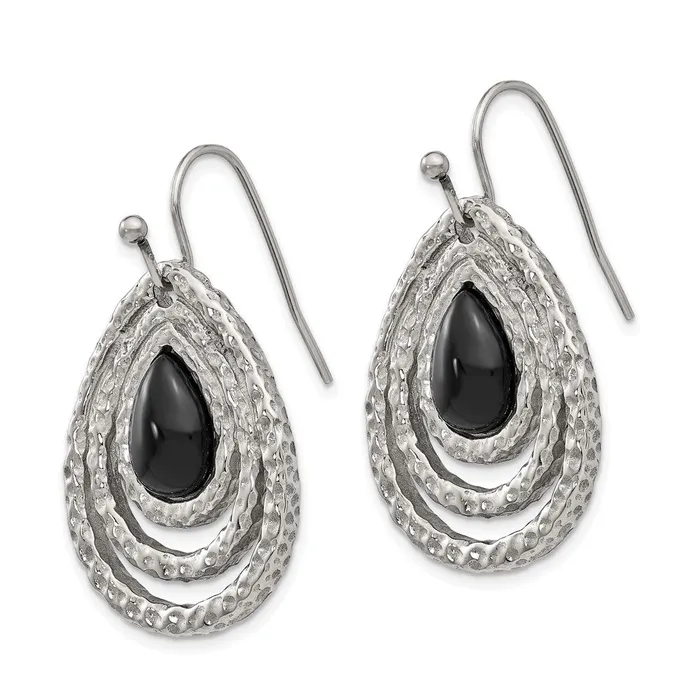 Stainless Steel Polished Textured Black Onyx Shepherd Hook Earrings TreasureFineJewelers Earrings