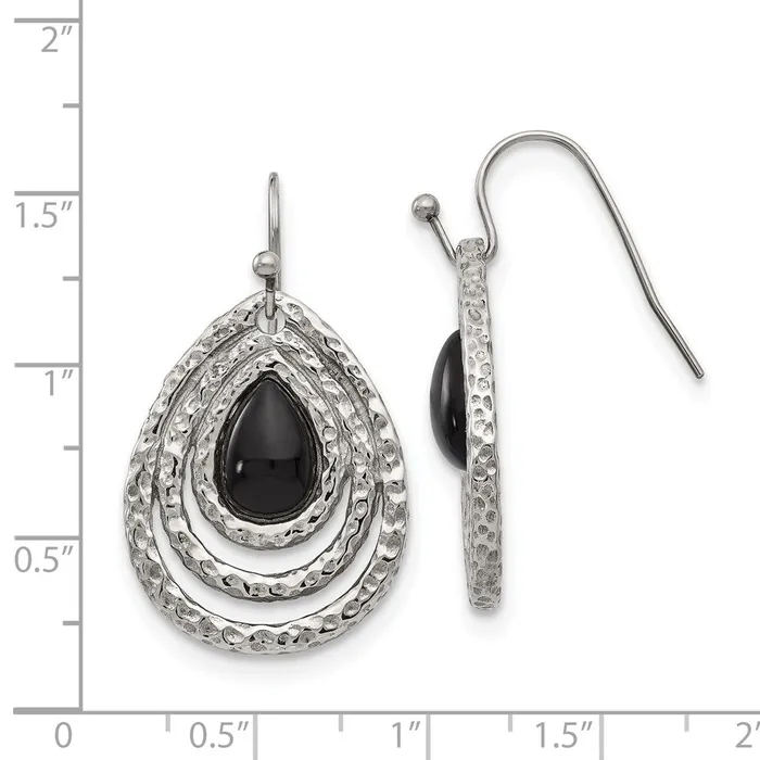 Stainless Steel Polished Textured Black Onyx Shepherd Hook Earrings TreasureFineJewelers Earrings