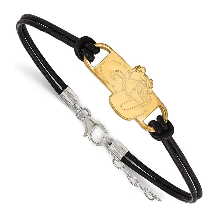 Sterling Silver Goldplated Gonzaga University GU Bulldog Small Center Black Leather 7 inch Bracelet with Extender TreasureFineJewelers Bracelets Sterling Silver Goldplated Gonzaga University GU Bulldog Small Center Black Leather 7 inch Bracelet with Extender TreasureFineJewelers Bracelets