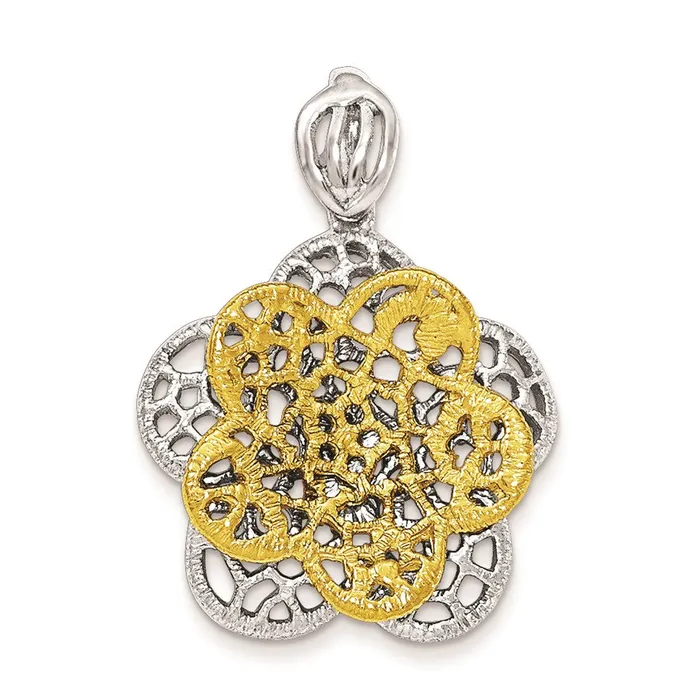 Sterling Silver Rhodiumplated Goldtone Flower Pendant TreasureFineJewelers Rings Sterling Silver Rhodiumplated Goldtone Flower Pendant TreasureFineJewelers Rings