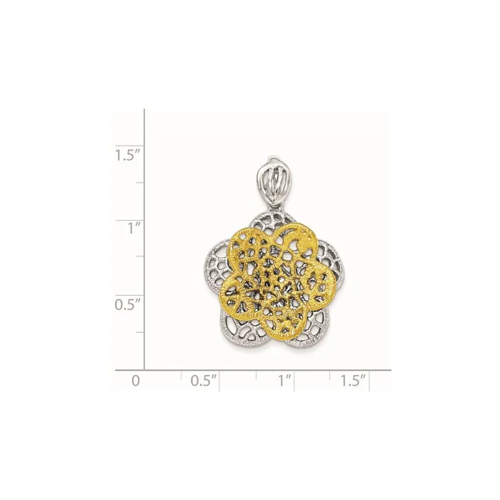 Sterling Silver Rhodiumplated Goldtone Flower Pendant TreasureFineJewelers Rings