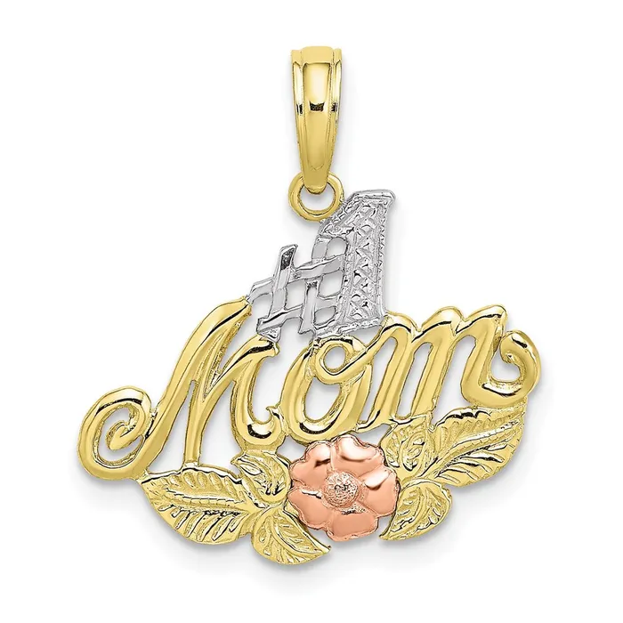 TreasureFineJewelers 10k Twotone wWhite Rhodium 1 MOM w Flower Charm Rings TreasureFineJewelers 10k Twotone wWhite Rhodium 1 MOM w Flower Charm Rings