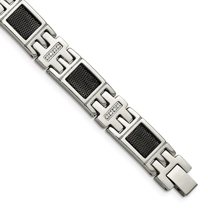 TreasureFineJewelers Bracelets Chisel Stainless Steel Polished Black IPplated Mesh with 13 carat Diamond 875 inch Bracelet TreasureFineJewelers Bracelets Chisel Stainless Steel Polished Black IPplated Mesh with 13 carat Diamond 875 inch Bracelet