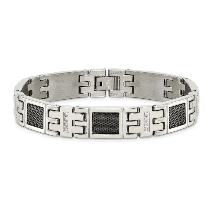 TreasureFineJewelers Bracelets Chisel Stainless Steel Polished Black IPplated Mesh with 13 carat Diamond 875 inch Bracelet