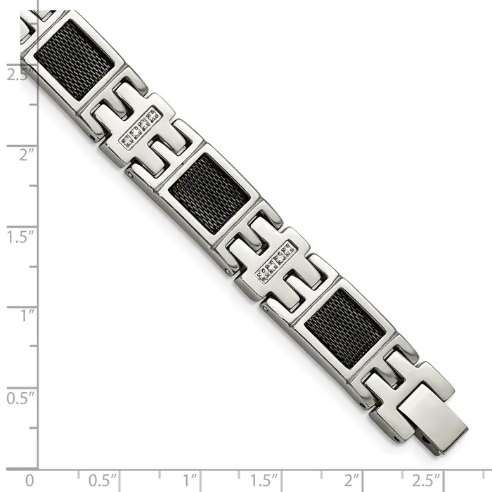 TreasureFineJewelers Bracelets Chisel Stainless Steel Polished Black IPplated Mesh with 13 carat Diamond 875 inch Bracelet