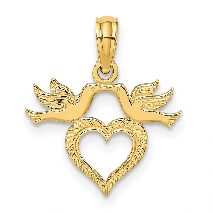TreasureFineJewelers Charm Necklaces 14K Heart w Love Birds Charm