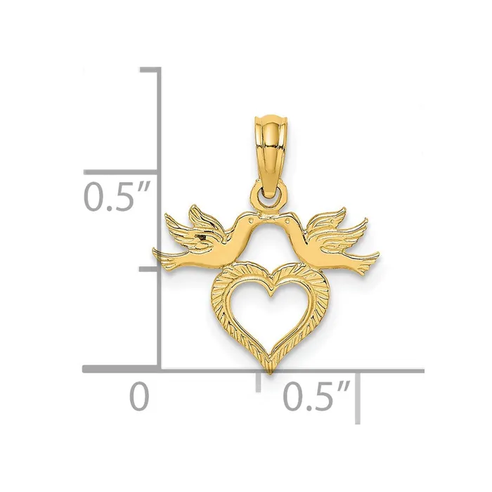 TreasureFineJewelers Charm Necklaces 14K Heart w Love Birds Charm