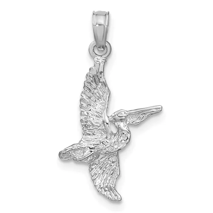 TreasureFineJewelers Charm Necklaces 14K White Gold 3D Pelican Flying Charm TreasureFineJewelers Charm Necklaces 14K White Gold 3D Pelican Flying Charm