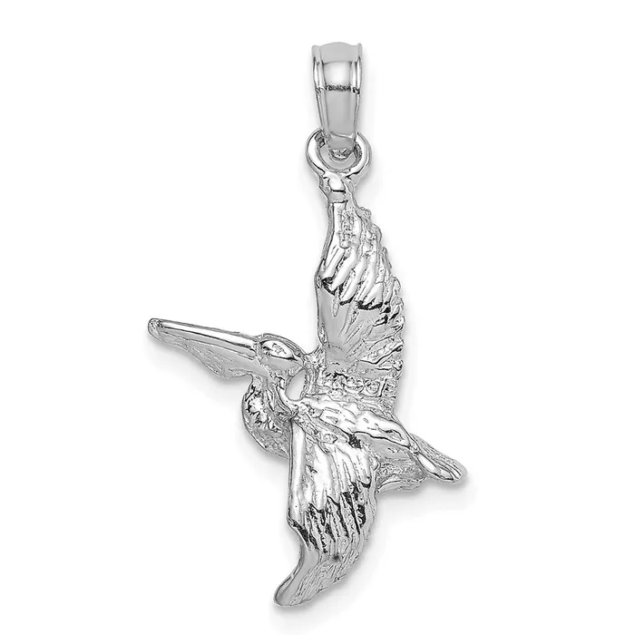 TreasureFineJewelers Charm Necklaces 14K White Gold 3D Pelican Flying Charm