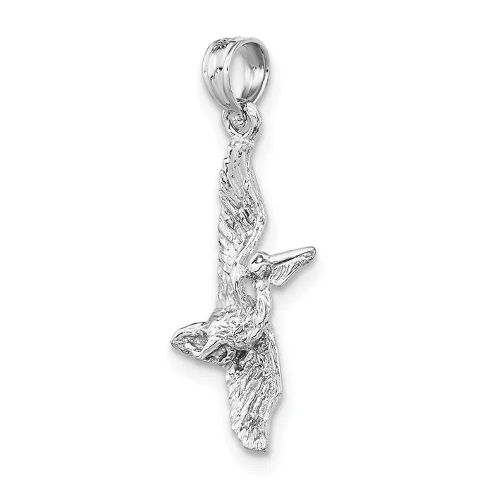 TreasureFineJewelers Charm Necklaces 14K White Gold 3D Pelican Flying Charm