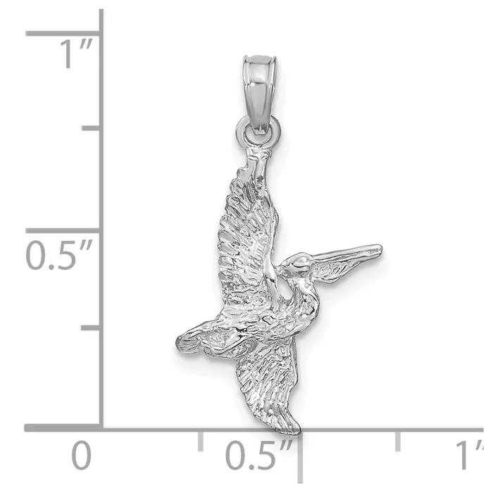 TreasureFineJewelers Charm Necklaces 14K White Gold 3D Pelican Flying Charm