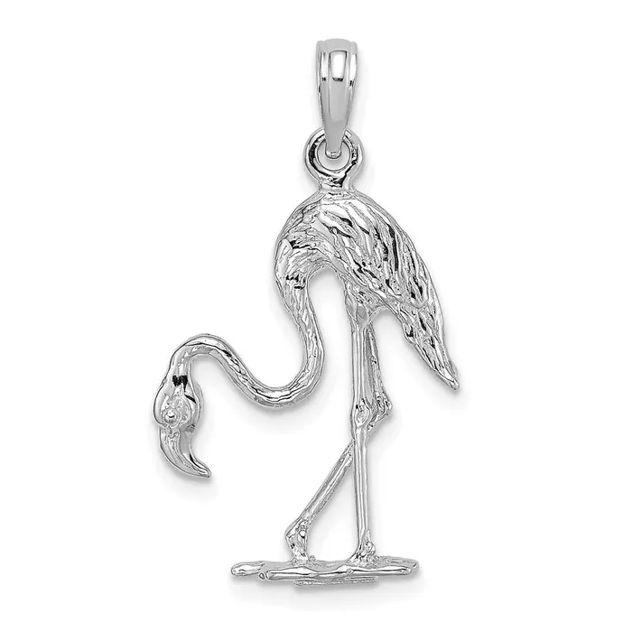 TreasureFineJewelers Charm Necklaces 14K White Gold 3D Textured Flamingo Charm TreasureFineJewelers Charm Necklaces 14K White Gold 3D Textured Flamingo Charm